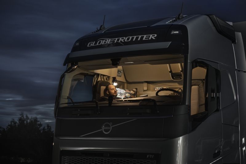 driver resting in the truck cabin