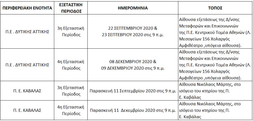 Προγραμματισμός εξετάσεων Π.Ε.Ε. και ADR